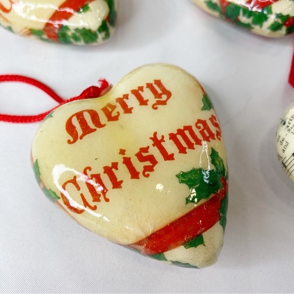 Lot of 4 Vintage 1990 Kurt S Adler Vintage Paper Mache Heart Shaped Ornaments - Picture 3 of 8